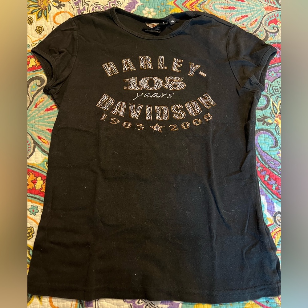 Black, Medium, Women’s Harley-Davidson 105 Rhinestone Tshirt